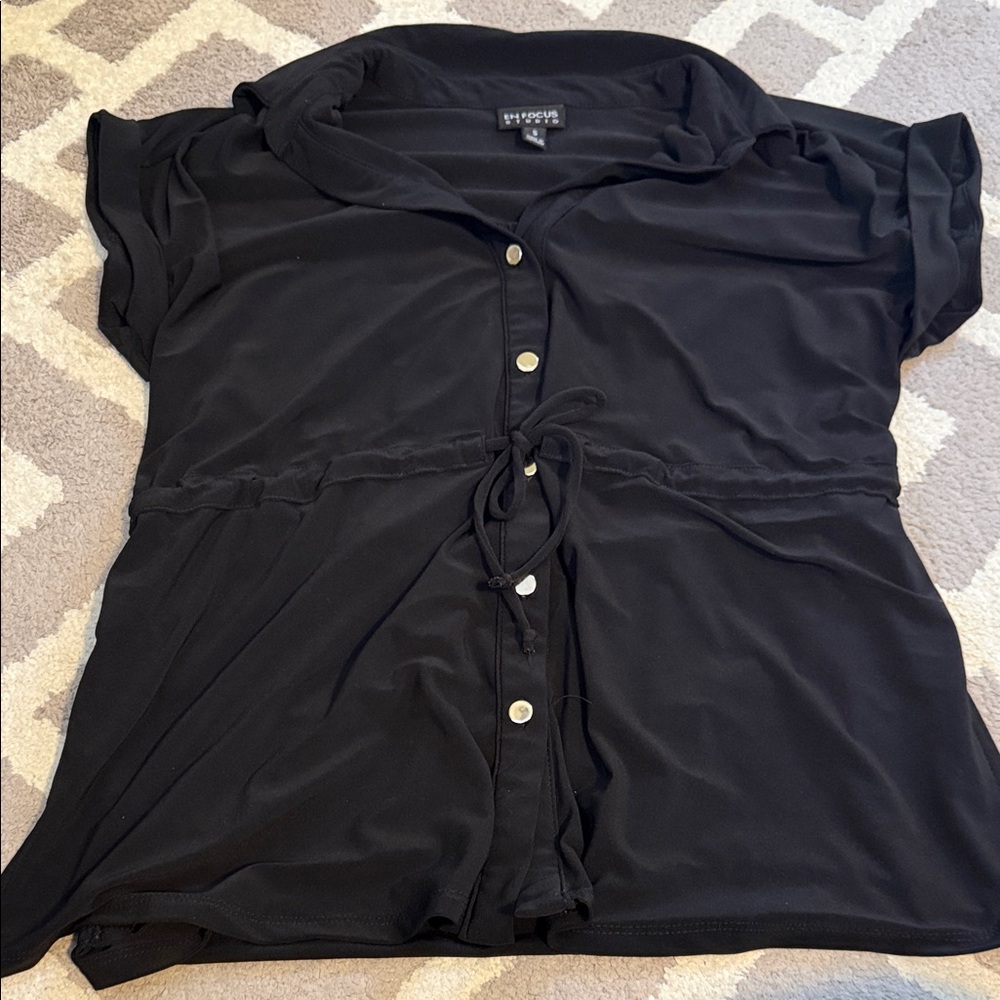 Enfocus Studio Black Button-Down Shirt with Tie Waist